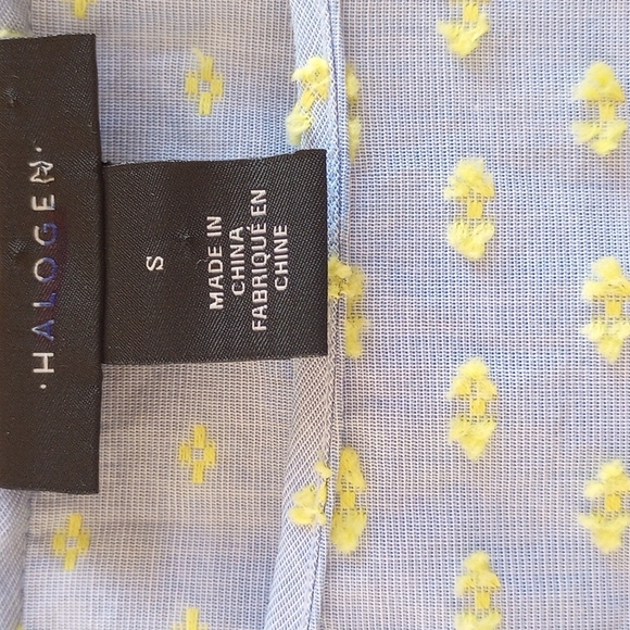 Halogen Preppy Puffy Elbow Sleeve Blouse Size:S Color: Light Blue/Yellow - Picture 9 of 12